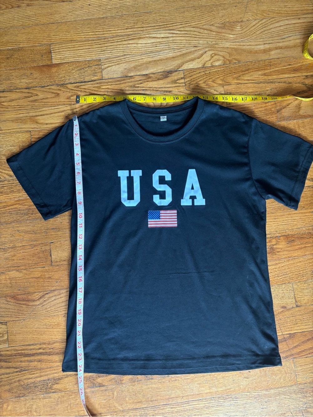 Men's Black USA Flag Graphic Print Crew Neck T-Shirt Short Sleeve M